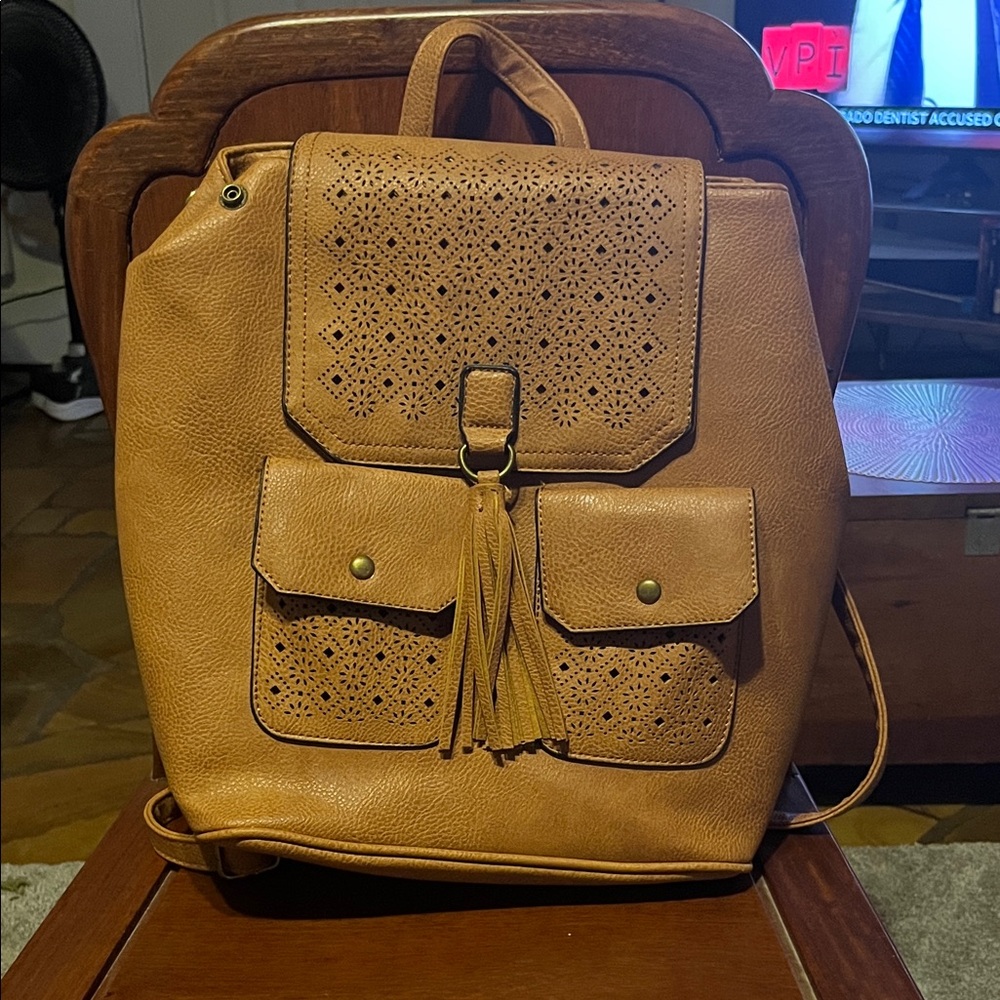 Source Unknown Brown Backpack with Cut-Out Design